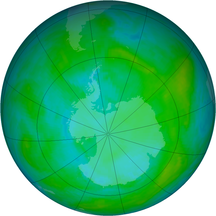 Antarctic ozone map for 18 January 1990